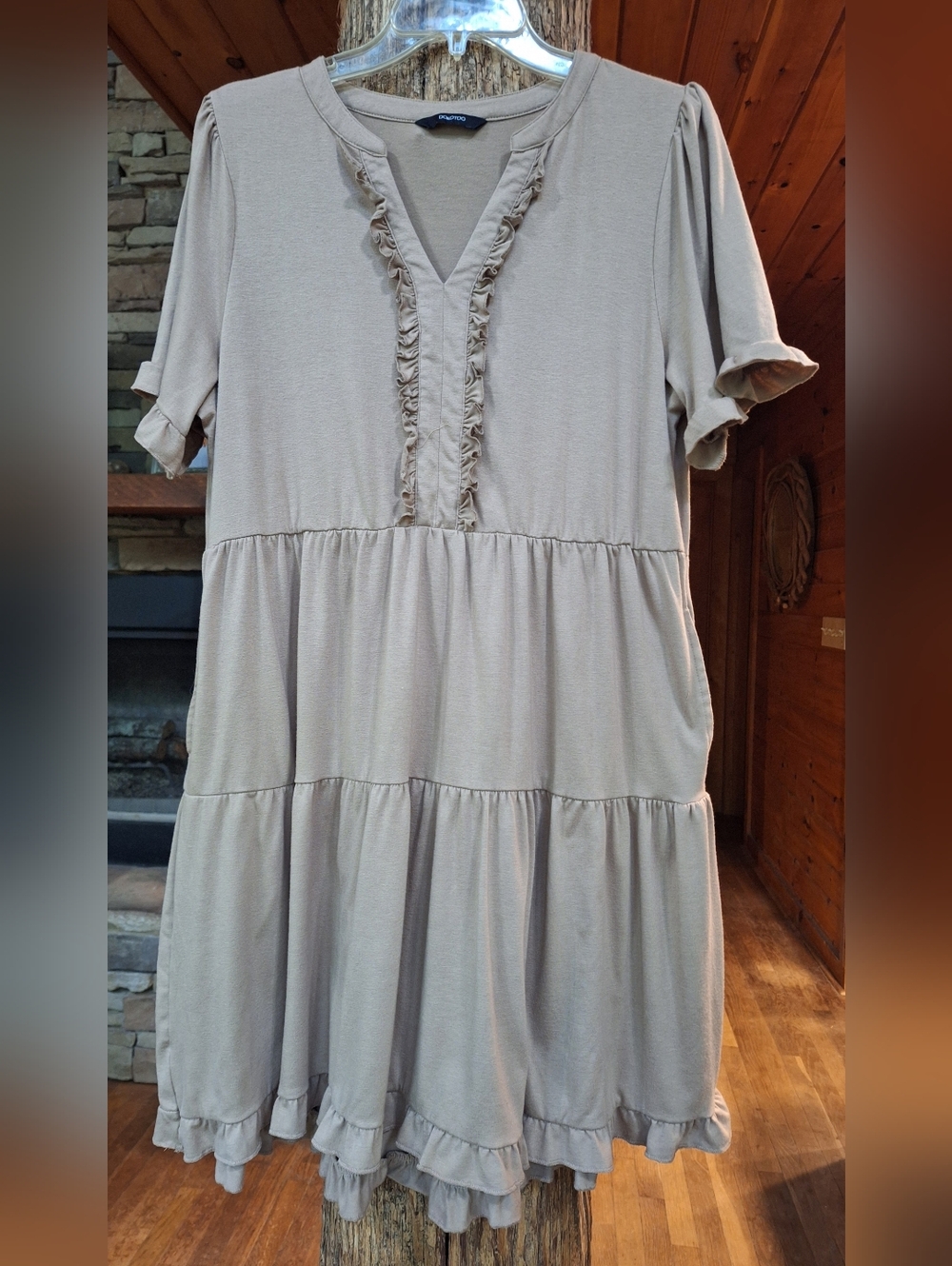 Casual Ruffle-Tiered Women's Dress in Taupe By Dokotoo Sz Large